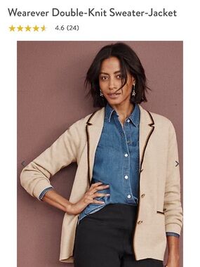 Wearever double knit sweater blazer. Light beige with brown/black trim